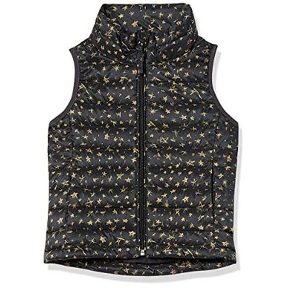 New Amazon Essentials Girls Black Star Full Zip Puffer Vest Youth Size Large - Picture 1 of 2